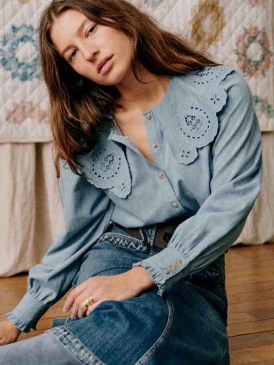 Sezane & SEA New York Flavie Chambray Shirt Rare - Picture 9 of 10